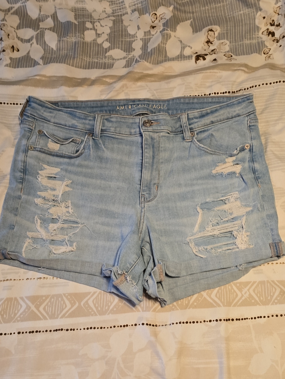 American Eagle Outfitters Light Blue Distressed Jean Shorts
